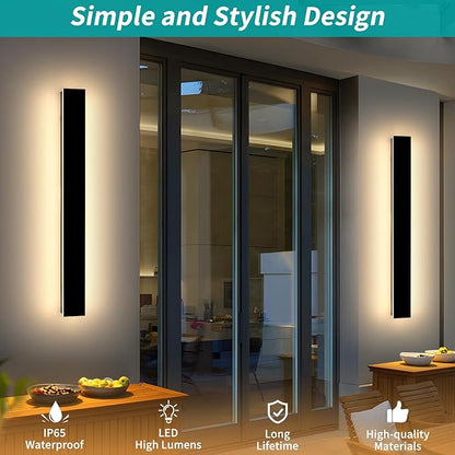 Mikeru 2 Pack 31.4inch Modern Outdoor Wall Sconce, 3000K/4500K/6000K 3 Color Temperature LED Exterior Light Fixtures, Modern Long Porch Lights Wall Sconce for Garage, Doorway, Porch, Patio