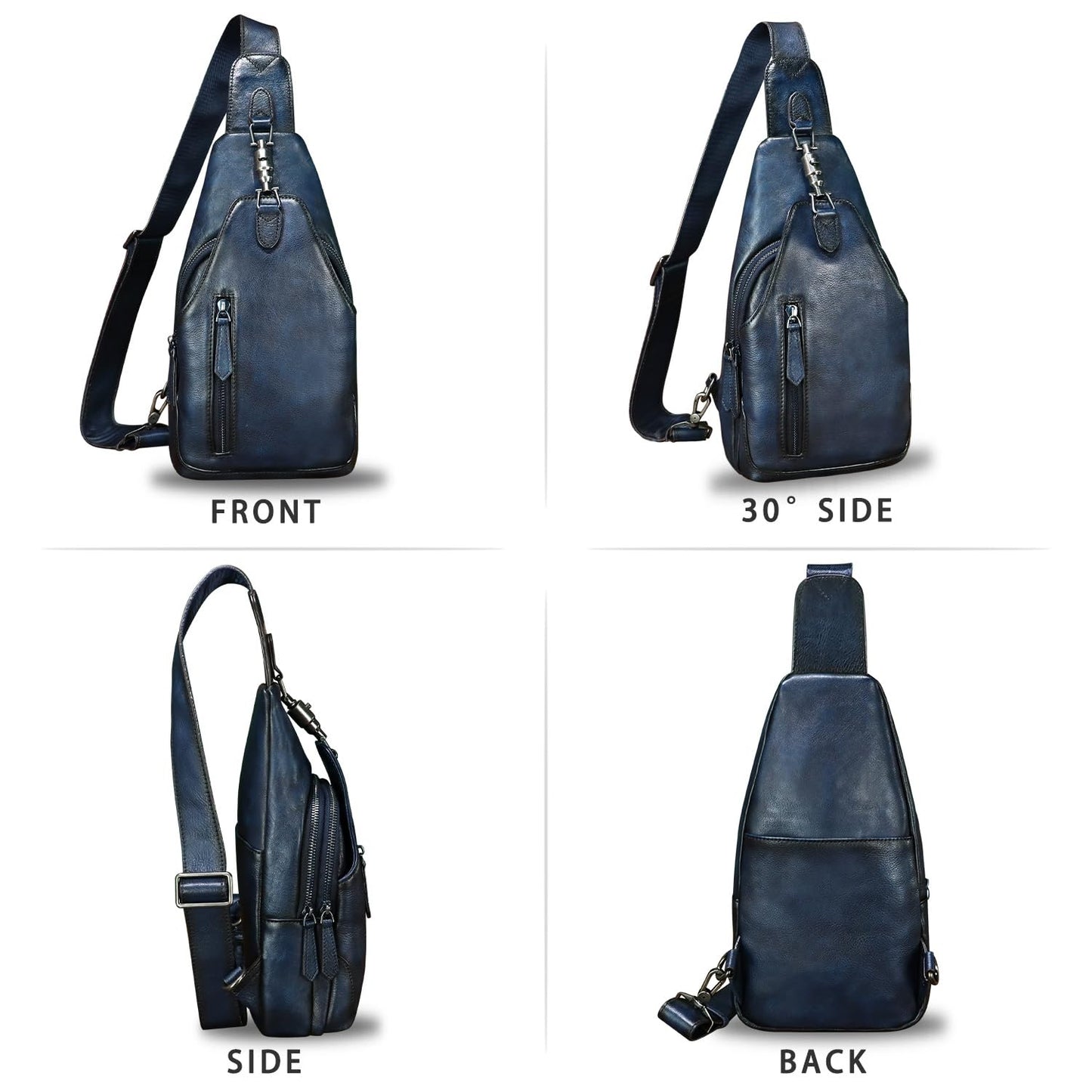 LRTO Genuine Leather Sling Bag for Men and Women Real Leather Shoulder Crossbody Bag Chest Bag Sling Backpack Purse (Blue)