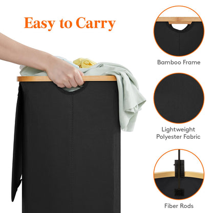 Lifewit 120L Double Laundry Hamper with Lid, Large Laundry Basket with Removable Bag & Bamboo Handles, Fodable Tall Dirty Clothes Hamper for Laundry Collapsible Bin for Bathroom Bedroom Dorm, Black
