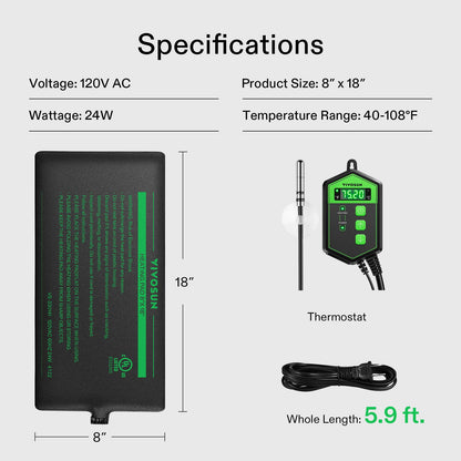 VIVOSUN Reptile Heating Pad 8x12 Inch with Thermostat Combo Under Tank Terrarium Heating Mat for Turtles, Lizards, Frogs, and Other Reptiles