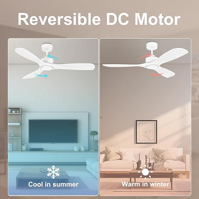 52” Wood Smart Ceiling Fans with Lights Remote,Quiet DC Motor,Outdoor Indoor Ceiling Fan,Voice Control via WIFI Alexa App,Dimmable,Modern White Lighting& Ceiling Fan for Bedroom Patio Porch