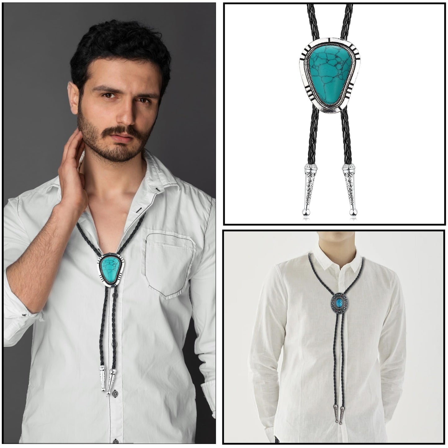 Fansilver 5Pcs Handmade Bolo Tie for Men Western Cowboy Leather Necktie Halloween Costume Accessories for Men Women