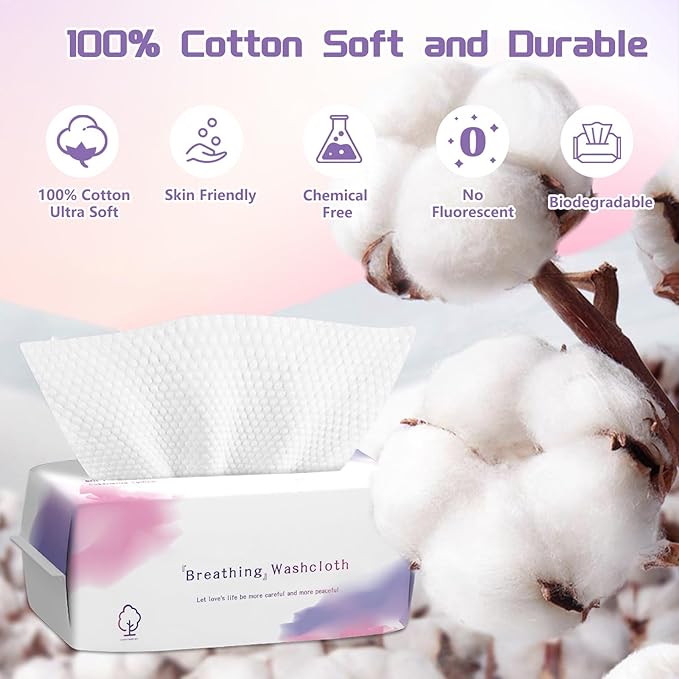 Disposable Face Towel 100 Count, Soft Cotton Face Towels, Dry Wipes Facial