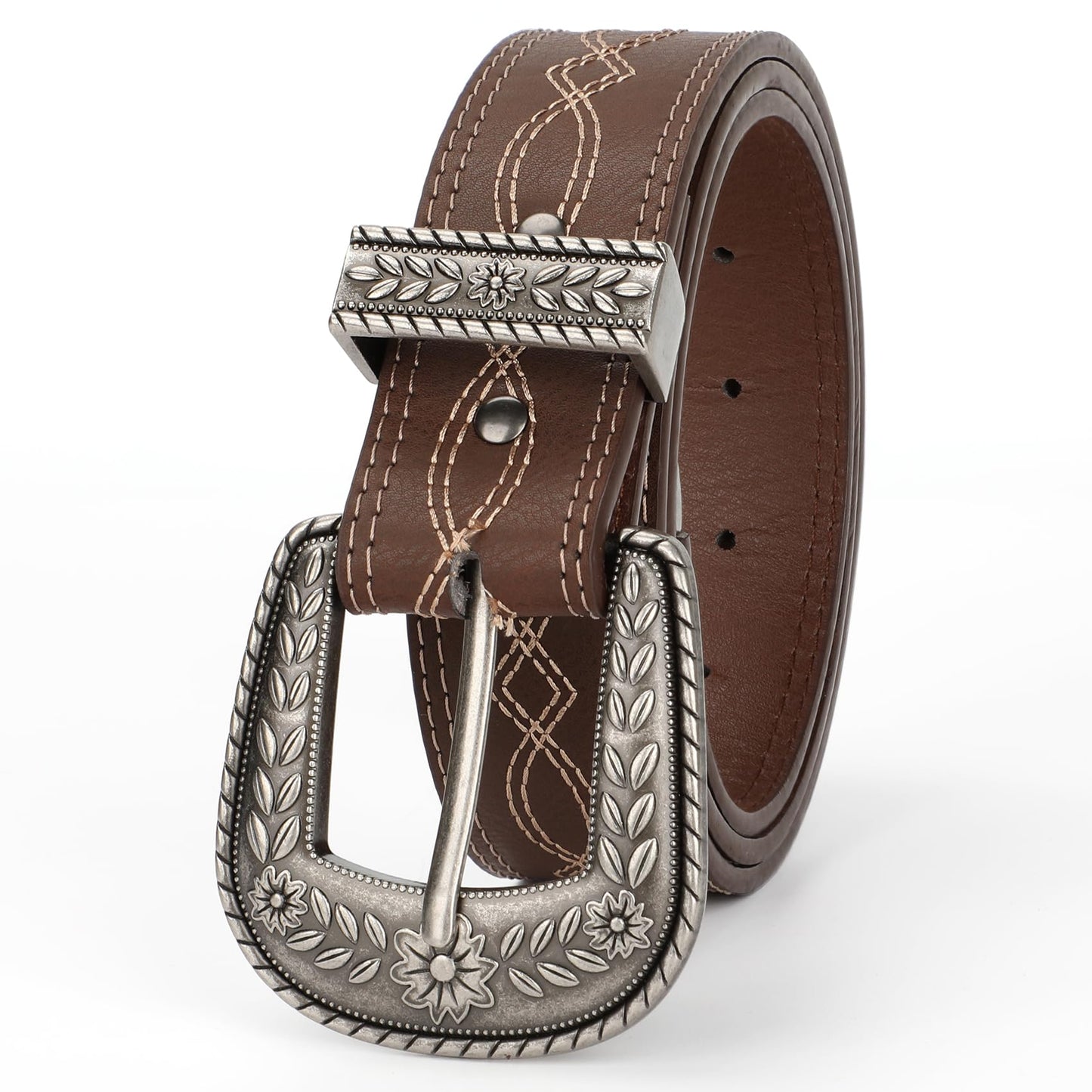 XZQTIVE Women Men Genuine Leather Belt Vintage Ladies Western Belt Engraved Tooled Leather Belt Cowboy Cowgirl Country Belt