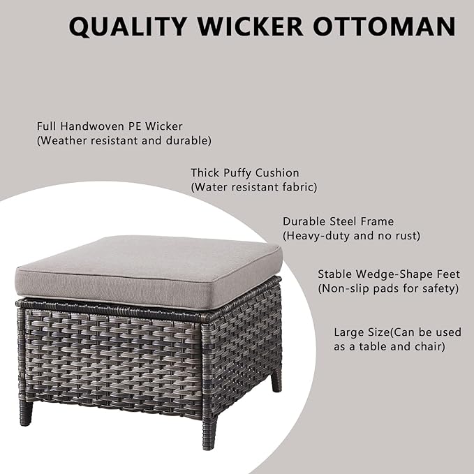 Rilyson Wicker Patio Furniture Set - 8 Piece Rattan Outdoor Sectional Conversation Sets with 4 Swivel Rocking Chairs,2 Ottomans,1 Sofa and 1 Coffee Table for Porch Deck Garden(Mixed Grey/Grey)