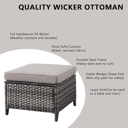 Rilyson Wicker Patio Furniture Set - 8 Piece Rattan Outdoor Sectional Conversation Sets with 4 Swivel Rocking Chairs,2 Ottomans,1 Sofa and 1 Coffee Table for Porch Deck Garden(Mixed Grey/Grey)