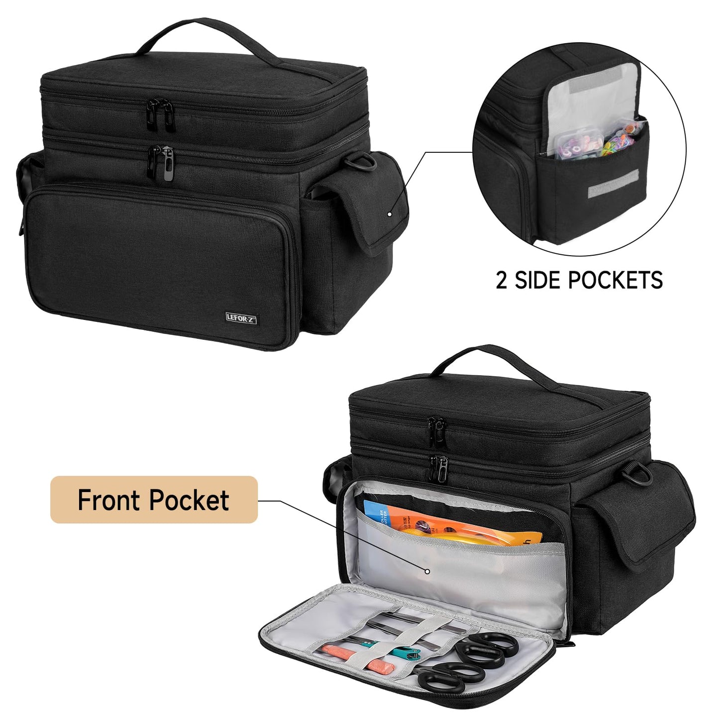 LEFOR·Z Large Sewing Supplies Organizer(13 x 8 x 9 in),Double-Layer Sewing Accessories Storage and Organizer Case Bag,Protable Travel Sewing Box Sewing Basket for Sewing Tools,Black(Bag Only)