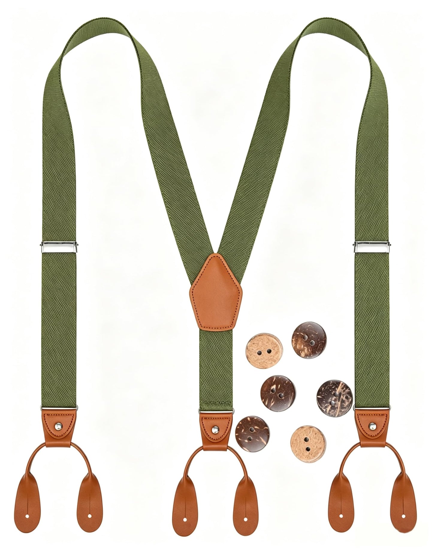 Mcvotcot Suspenders for Men Button End Adjustable Y-Back Elastic 47 Inches Army Green