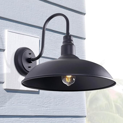 Large Black Gooseneck Barn Light for Farmhouse, 16in Dome Outdoor Wall Lights for Porch, 4 Pack Exterior Lighting Fixture with Goose Neck Arm for Front and Back Porch House Garage Door