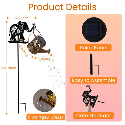 LOVERUIS Solar Garden Decor,Outdoor Elephant Statues with Solar Watering Can Lights-Yard Decorations for Patio, Backyard, Lawn Ornaments-Unique Birthday House Warming Gifts for Women, Mom, Grandma