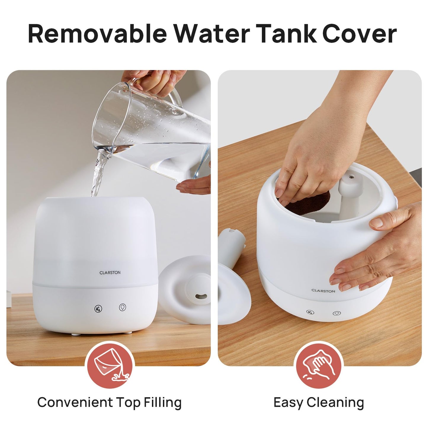 2L Cool Mist Humidifier for Bedroom with 360° Adjustable Nozzle, High and Low Mist Levels, Ultra-Low Noise, Light-Off, No BPA, Auto Shut Off, Ideal Baby Humidifier with Easy Top Filling