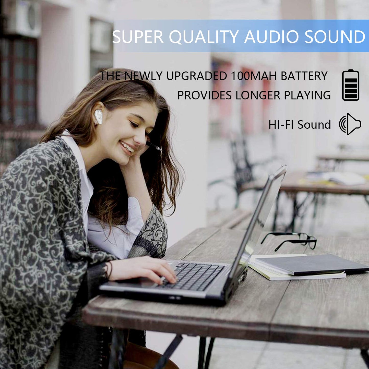 Bluetooth Headset, V5.0 Ultralight Wireless Headphone Cell Phone Earpiece with Mic Headsetcase,Volume Control, Handsfree Earbud,Compatible with Android/iPhone/Smartphones/Laptop