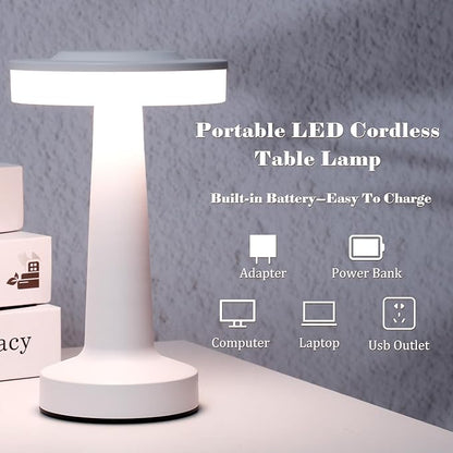 Riakrum Set of 2 LED Portable Cordless Table Lamp with Touch Sensor 3 Color Stepless Dimming Rechargeable Battery up to 15 Hours Cordless Table Light Wireless Lamp for Nursery(White,4 Pcs)
