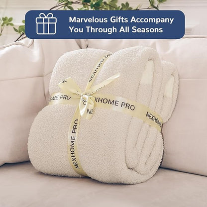 NNEXHOME PRO Soft Blanket for Women, Cozy Blanket Warm Reversible Knit Lightweight Throws for Sofa Bed, Picnic, Heather Ivory, Twin Size 60 x 80 inches