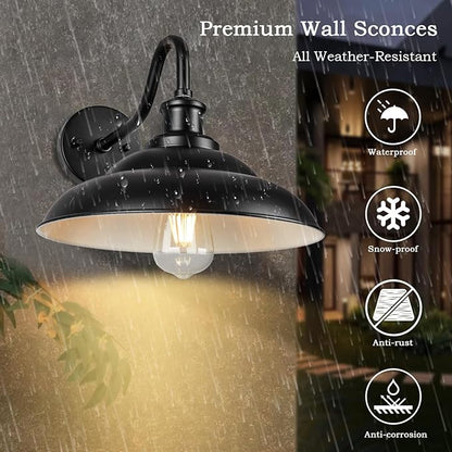 Outdoor Gooseneck Barn Light, 12'' Farmhouse Exterior Wall Mount Light, Outdoor Indoor Wall Sconce, Exterior Porch Lighting Fixture, Industrial Outside Black Lantern for Entryway Garage, 3 Pack