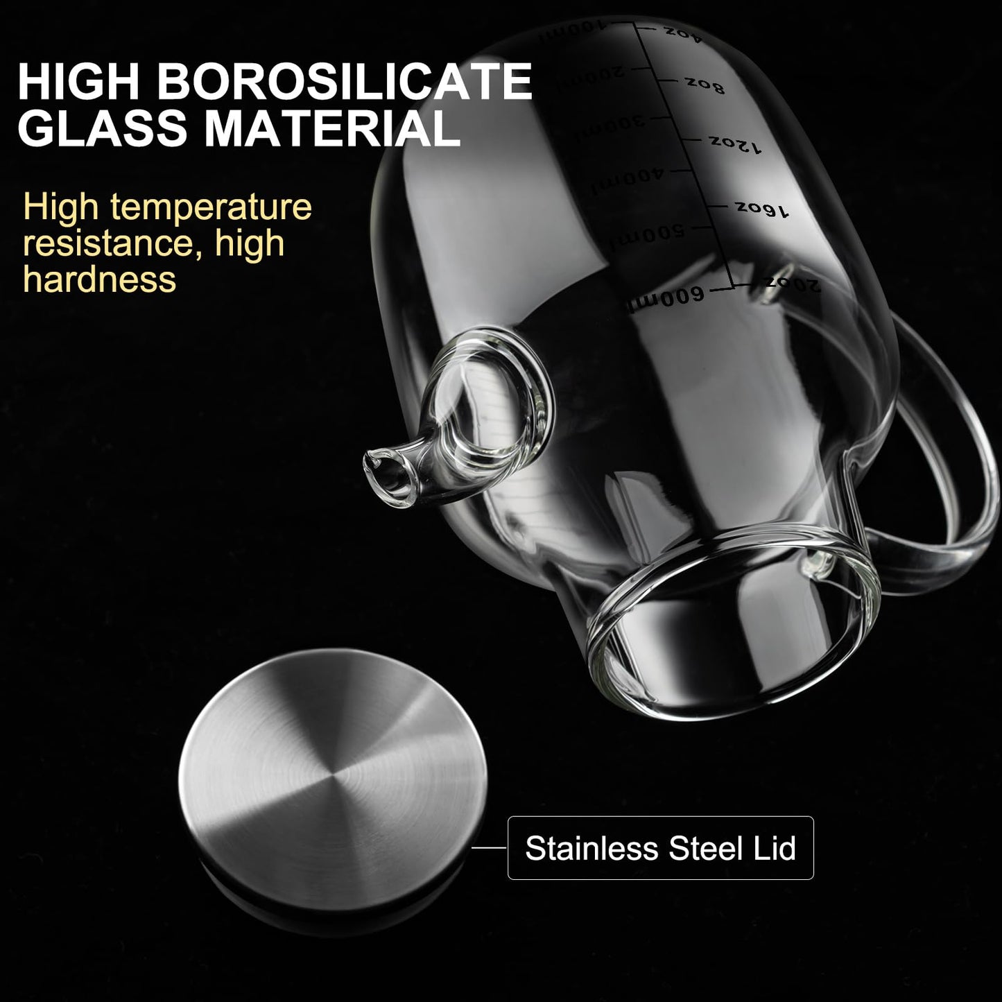 PARACITY Glass Oil Dispenser Bottle with Measurements, Oil Dispenser Bottle for Kitchen, 20.3 OZ Oil Container Kitchen for Olive/Vinegar/Cooking/Soy Sauce