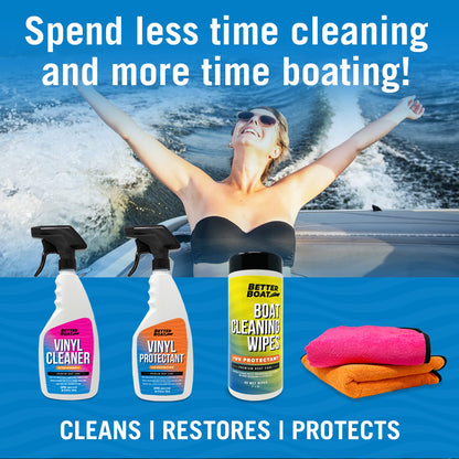 Boat Interior Cleaning Kit, Marine Vinyl Protectant and Cleaner, Wipes, Microfiber Cloths, for Boat Seats, Pontoon Accessories, Jet Ski, Car, and RV Care Supplies