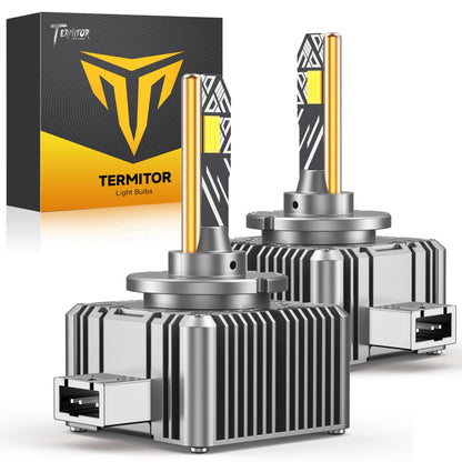Termitor D1S D1R LED Bulbs, 36000LM 900% Brightness, 6500K Cool White, 1:1 D1S HID Bulb size, Plug and Play Xenon HID Replacement Bulbs, Pack of 2