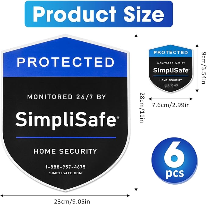 3Pcs Yard Signs Shield and 3Pcs Door/Window Stickers, Yard Sign Stickers Compatible with SimpliSafe Home Security System, Alarm Signs for Home Security Signs for Yard
