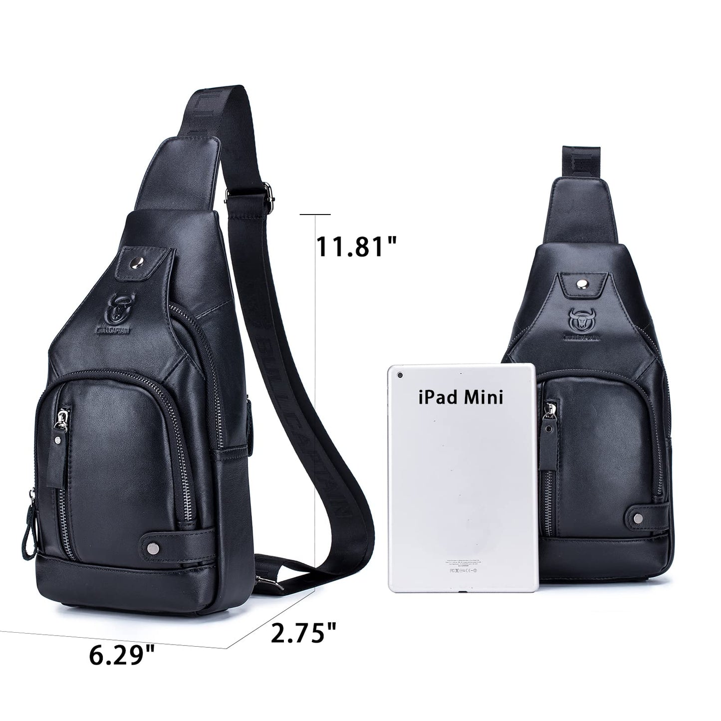 LUKZIJAES Genuine Leather Sling Bag for Men Crossbody Shoulder Chest Pack Hiking Casual Daypack Outdoor Travel Backpack (#1-Black)