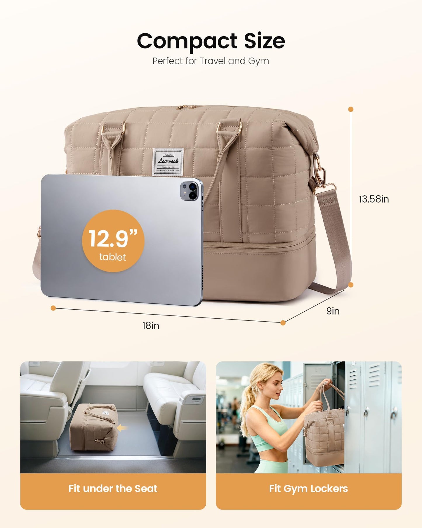 LOVEVOOK Travel Duffel Bag - Versatile Weekender Bag for Women, Puffer Carry On & Overnight Bag for Short Trips, Coffee Brown