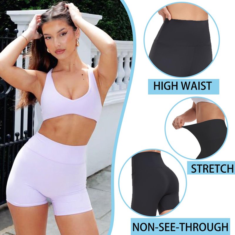 YIZAO High Waisted Biker Shorts for Women-5" Tummy Control Fitness Athletic Workout Running Yoga Gym Shorts White