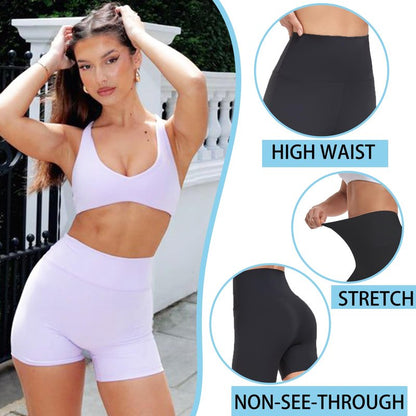 YIZAO High Waisted Biker Shorts for Women-5" Tummy Control Fitness Athletic Workout Running Yoga Gym Shorts White