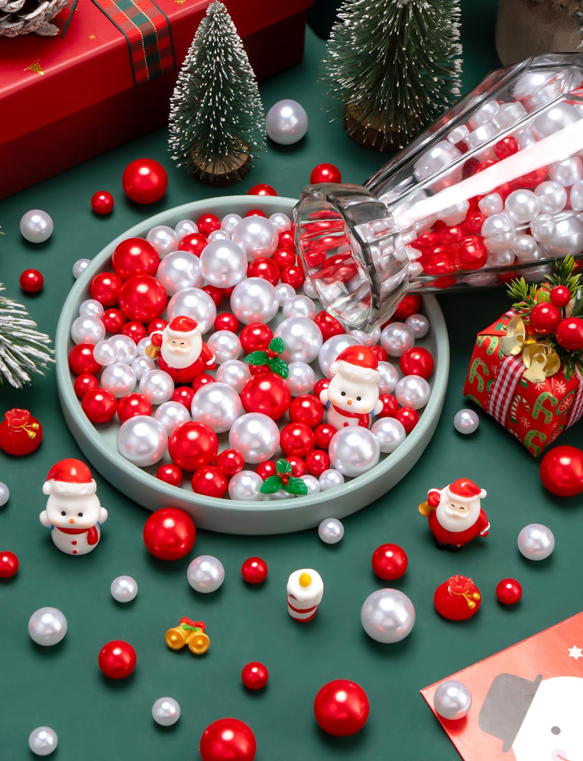 100Pcs Christmas Vase Filler, Red and White Floating Vase Fillers for Table Centerpieces Decorations