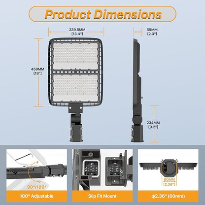 400W LED Parking Lot Light Slip Fitter Mount with Dusk to Dawn Photocell 110V/120V Pole Flood Lights 5000K Street Light IP65 Waterproof Commercial Area Lighting for Parking Lot, Stadium