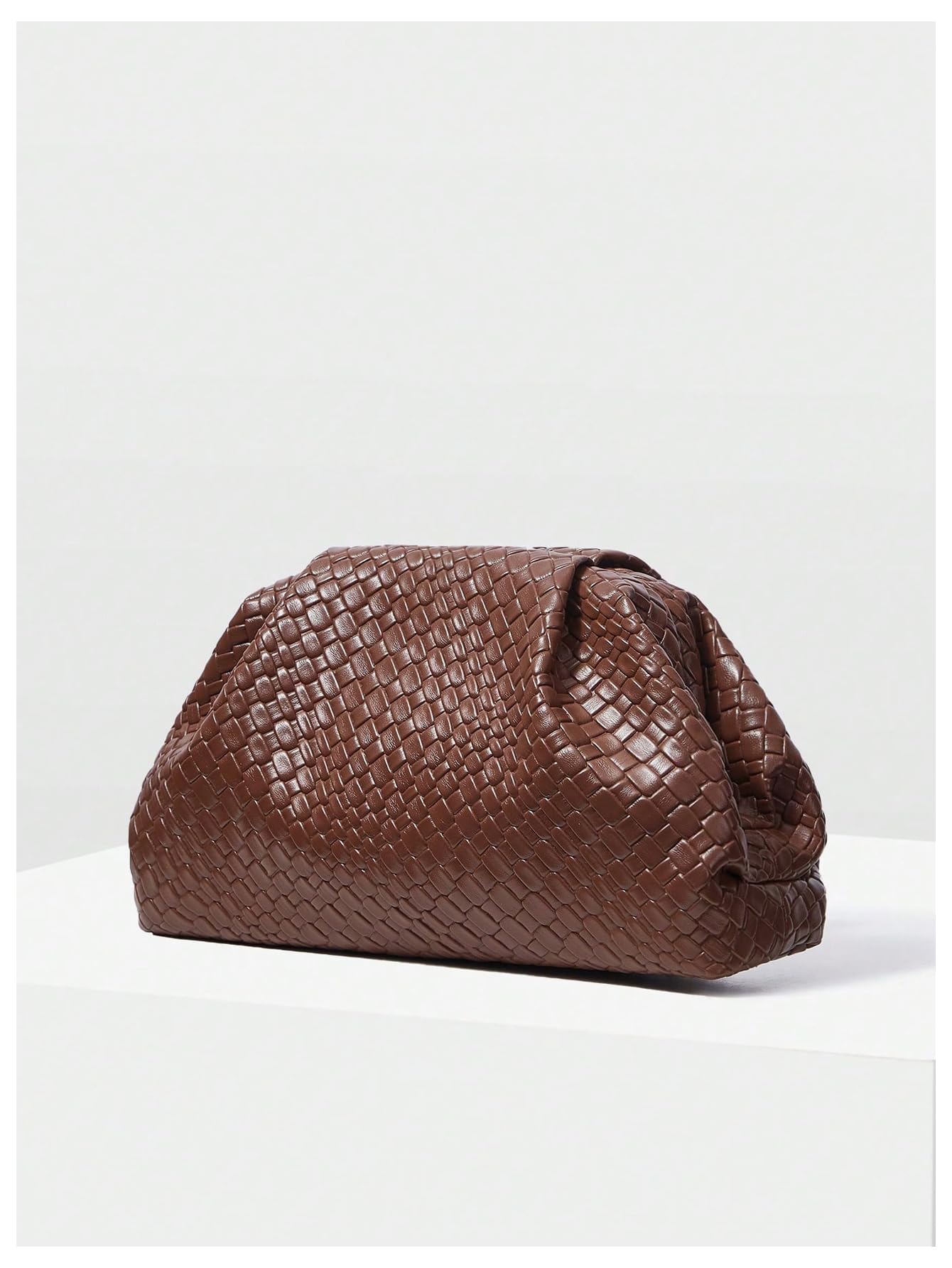QWINEE Women's Woven Evening Bag Dumpling Clutch Purse No Strap Handbags Elegant Faux PU Leather Clutch Bag Coffee Brown One-Size