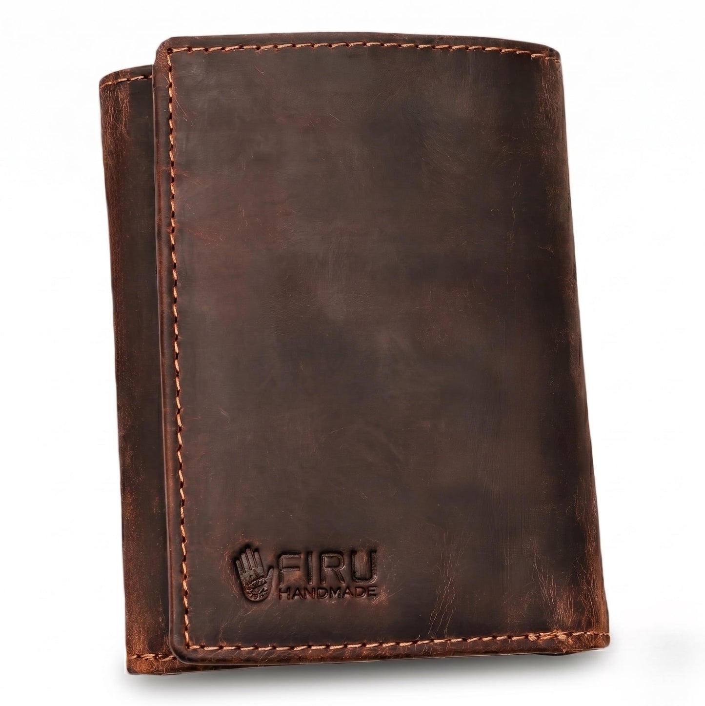 Firu-Handmade Genuine Leather Wallets for Men | RFID Blocking Trifold Wallet with 6 Card Slots, 2 Slip in Pockets and ID Window