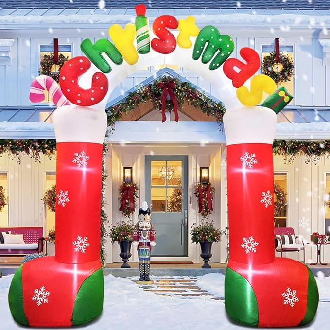 KOOY Giant 10 FT Christmas Inflatables Archway Outdoor Decorations, Merry Christmas Arch Blow Up Yard Decorations,Xmas Decoration for Holiday Front Yard Lawn Garden Winder Decor Christmas Decoration