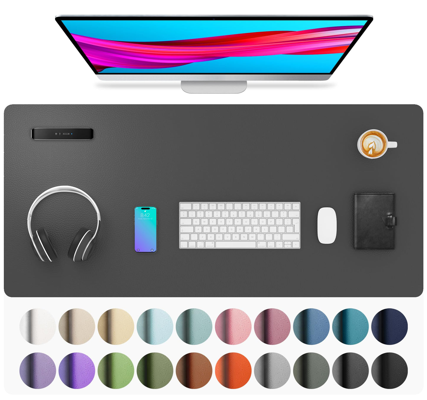 Leather Desk Pad Protector,Mouse Pad,Office Desk Mat,Non-Slip PU Leather Desk Blotter,Laptop Desk Pad,Waterproof Desk Writing Pad for Office and Home (Gray,36" x 17")
