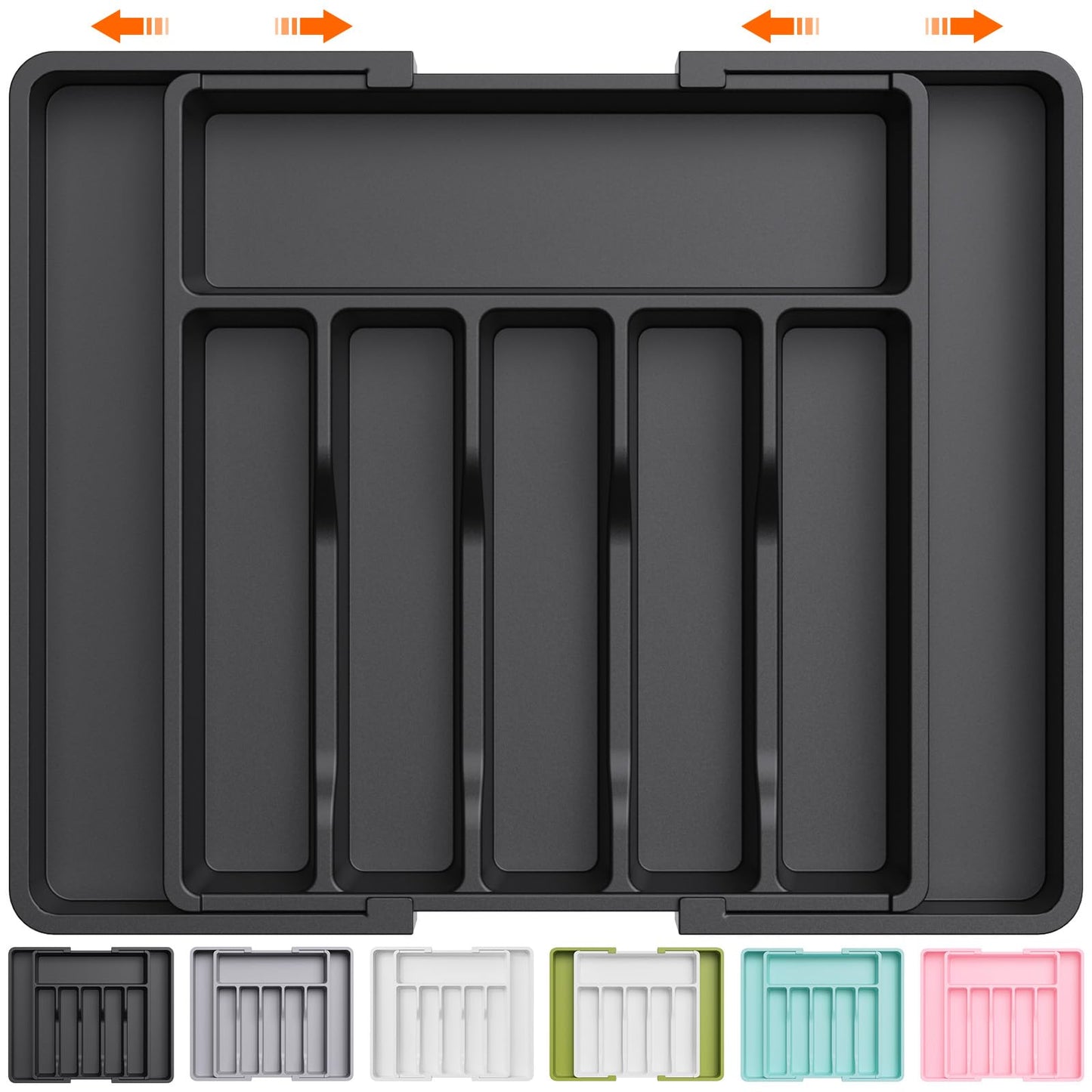 Lifewit Silverware Drawer Organizer, Expandable Utensil Tray for Kitchen, BPA Free Flatware and Cutlery Holder, Adjustable Plastic Storage for Spoons Forks Knives, 8.5"-14.1" x 12.1", Black