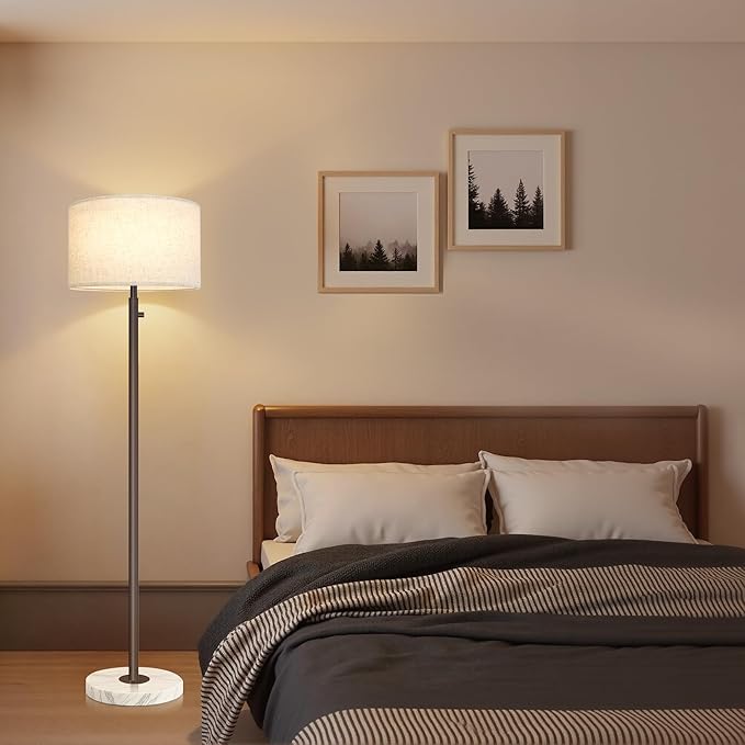 Floor Lamp for Living Room,Dimmable Floor Lamp,Modern Standing Lamp with Marble Base,Tall Standing Lamp for Bedroom, Reading,Office & Kids' Room,LED Bulb Included(Brown)