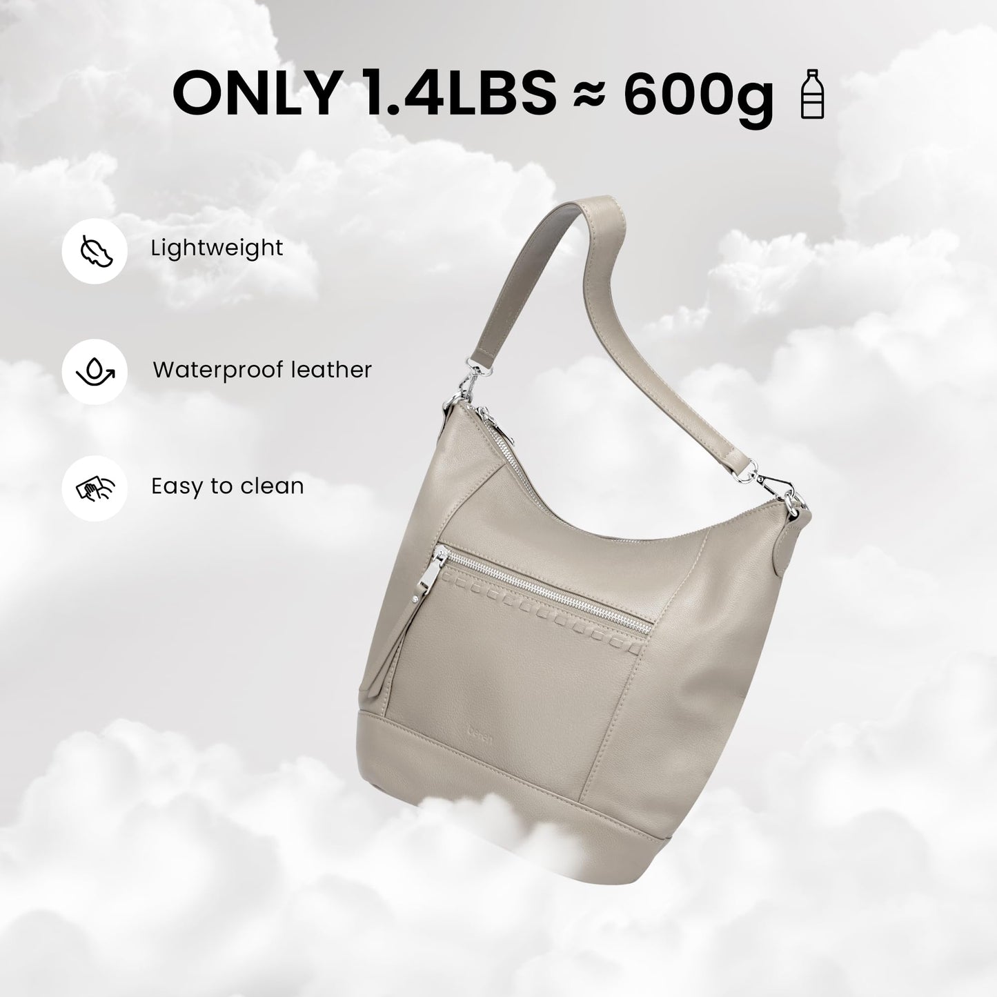 befen Soft Shoulder Purses for Women Genuine Leather, Medium Crossbody Hobo Purses for Women, Ladies 100 Percent Real Leather Purse, Lightweight Shoulder Handbags Beige Grey