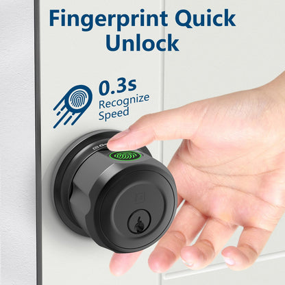 GeekTale Smart Deadbolt, Fingerprint Deadbolt Lock, Fingerprint Door Knob with Lock, Keyless Deadbolt, Keyless Entry Door Lock with App, for Front Door, Garage, Easy Installation