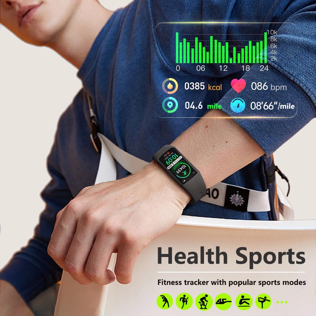 FITVII FINO 2 Slim Fitness Tracker, Smart Watch with Blood Oxygen, Sleep Monitor, 24/7 Heart Rate & Blood Pressure, IP68 Waterproof Health Activity Trackers with Calories Step Counter for Women Men