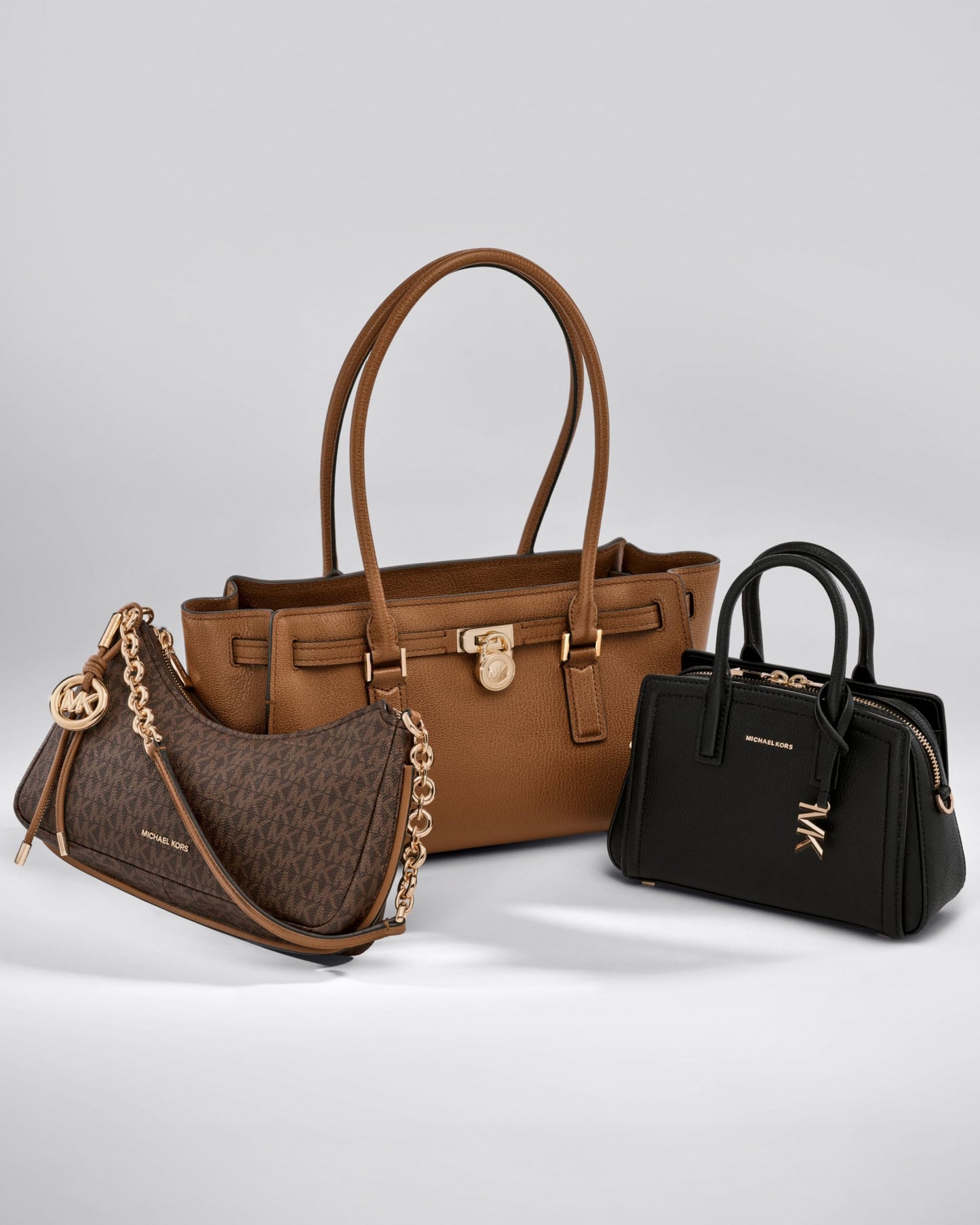 Michael Kors Hamilton Small Shoulder Tote with Charm, Gold-Tone Hardware/Urbino Leather/Black