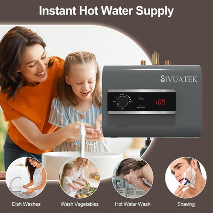 2.5 Gallon Electric Mini-Tank Water Heater, 1440W 120V Under Sink Instant Hot Water Heater, Point-of-Use for Kitchen Bathroom RV, LED Display, Easy Floor Mount