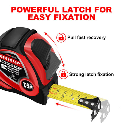 WISEUP Industrial Magnetic Tape Measure with Fractions 1/8 and Metric,Easy to Read,Measuring Tape with Belt Clip for Surveyors,Engineers,Household,Carpentry,Construction (1, 16 FT) (25 FT)