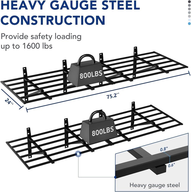 FLEXIMOUNTS 2x6ft Heavy Duty Garage Storage Shelving, 1600lbs Total Weight Capacity, 2 Pack Wall Organization System, 24 x75inch Rack Floating Shelves, Pro Series