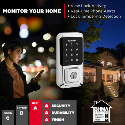 Kwikset Halo Wi-Fi Smart Lock, Keyless Entry Front Door Touchscreen Deadbolt, App Control, Grade AAA Certified, Easy Install No Hub, Venetian Bronze Finish, Digital Remote Lock