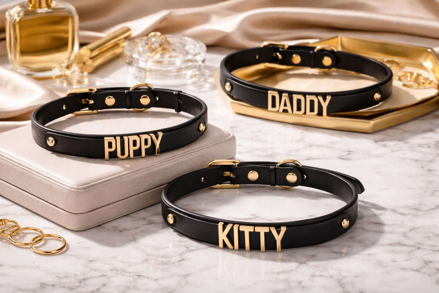 ZHIBIX GLOW Goth handmand Adjustable Leather Choker Necklace with Metal Letters for Women & Party Fashion (SLT, BLACK)
