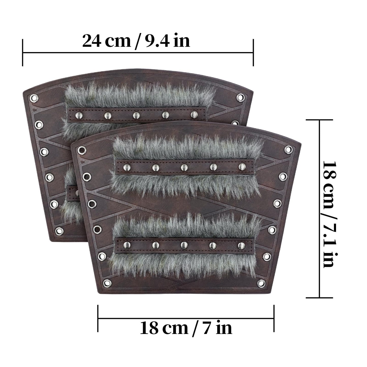 HiiFeuer Nordic Viking Barbarian Arm Guards, Medieval Artificial Fur Gauntlets, Vintage Faux Leather Bracers for LARP (Brown A)
