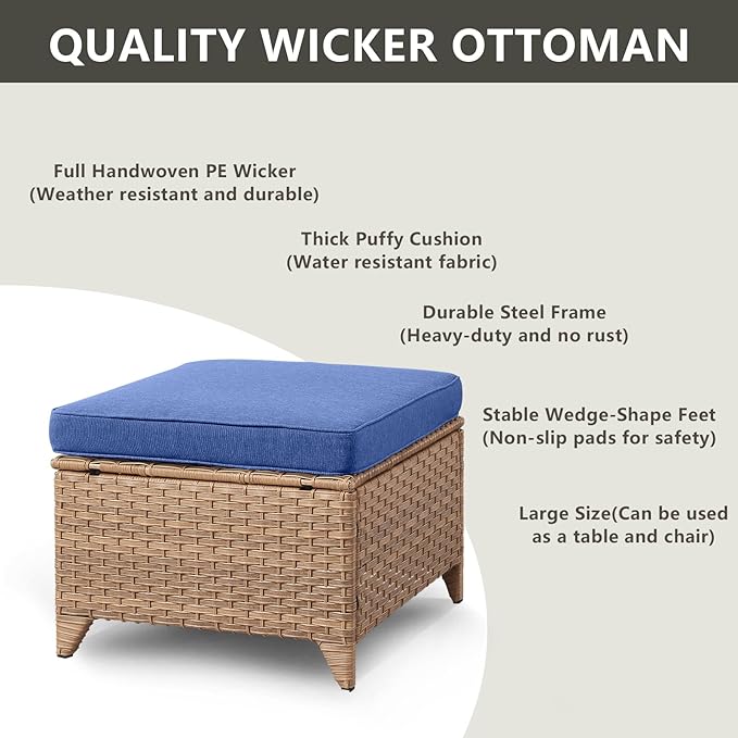 Rilyson Patio Furniture Swivel Chairs Set - 6 Piece Wicker Rattan Outdoor Sectional Conversation Sets with 2 Rocking Swivel Chairs,2 Ottomans,1 Sofa and 1 Loveseat for Porch Deck(Yellow/Blue)