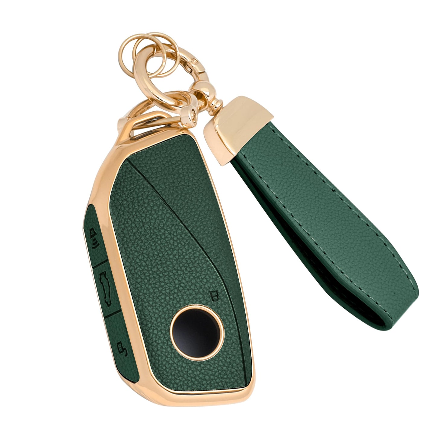 GripKeyShell™ for BMW Key Fob Cover, Leather + Soft TPU Car Key Case with Keychain Compatible with 2023–2026 5 7 Series 740i 760i, X1 X2 X3 X5 X6 X7, i5 i7 iX iX3 XM Smart Key