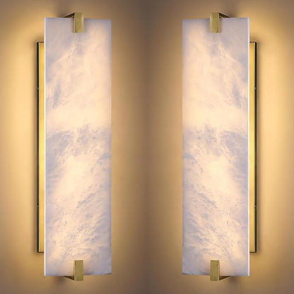 2 Pack 4 Light Square 20.75" Alabaster Marble Bathroom Wall Sconce Modern Concise Style Wall Light Fixture,Gold Finish for Bedroom Hallway Bedside