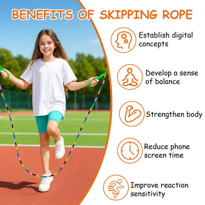 Beaded Jump Rope, ACEONE Segmented Skipping Rope for Kids Adults, Adjustable Tangle-Free Toddler Jumping Rope for Fitness Exercise Training (Rainbow Yellow)