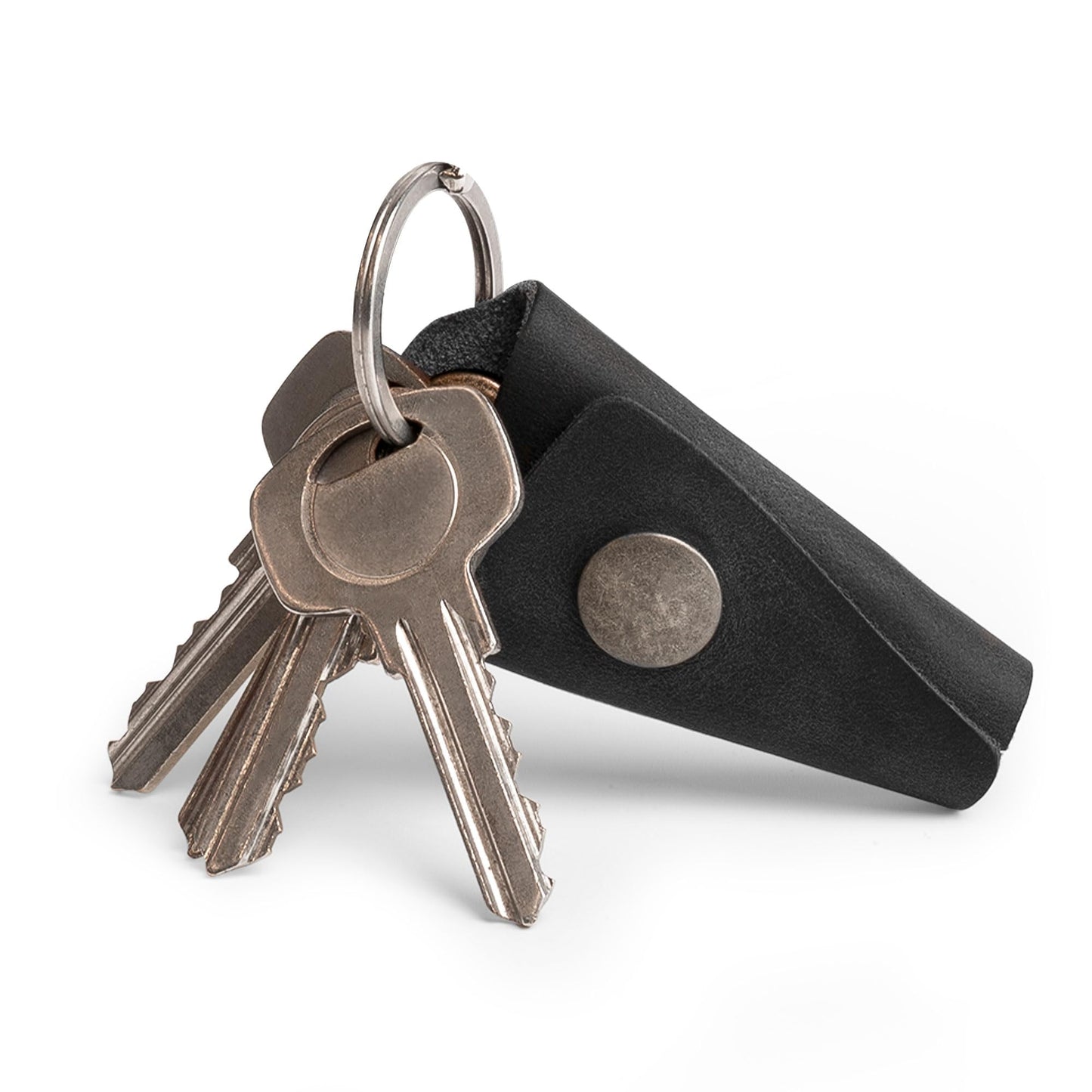 Hide & Drink Full Grain Leather Wrap Keychain, Organizer Snap Closure, Key Ring Cover, Silencer Sleeve Key Holder for Men (Charcoal Black)
